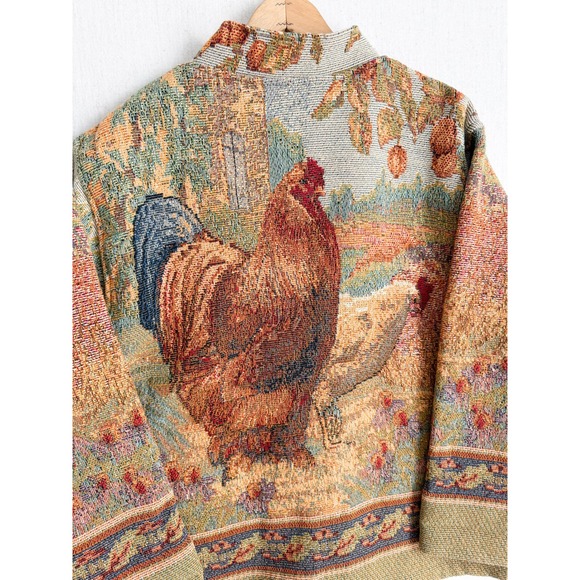 Sugar Street Weavers Vintage Rooster Tapestry Jacket Woven Button Cardigan - Picture 6 of 7